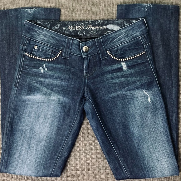 Guess Premium Daredevil Boot Cut Stretch Studded Jeans - Picture 3 of 11